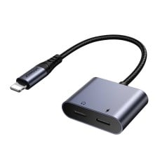 Du viename garso adapteris Joyroom SY-L02 Lightning į dvigubą žaibą (juodas)