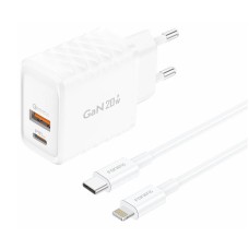 Foneng EU56 1xUSB-A, 1xUSB-C, 20W Power Charger (White) + USB-A to Lightning cable