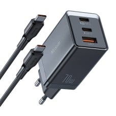 GaN Mcdodo CH-1543 tinklo įkroviklis, 2x USB-C, 1x USB, 67W + USB-C į USB-C 2 m laidas (juodas)