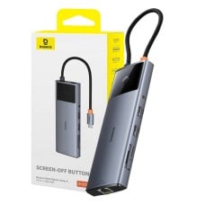 Hub 10in1 Baseus Metal Gleam II Series, USB-C iki 1xHDMI, USB-A (10Gbps), USC-C, 2xUSB-A, Ethernet RJ45, SD/TF kortelė, mini lizdas 3.5 mm, USB-C(PD)