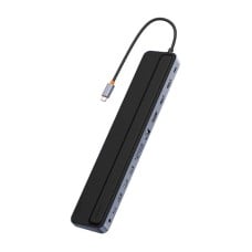 Hub 12w1 Baseus EliteJoy Gen2 serijos USB-C do 2xHDMI+ 3xUSB 3.0+ PD+ DP+ SD/TF+ RJ45+Type-C+ 3.5 mm (tamsiai pilka)