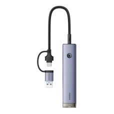 Hub 4in1 Baseus UltraJoy USB-A&USB-C iki 3xUSB3.0+USB-C+RJ45 (pilka)