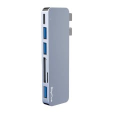 Hub 5w1 RayCue 2x USB-C do Thunderbolt 3 + 3x USB-A 3.0 5Gbps + SD/TF 2.0 (szary)