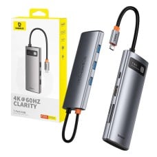 Hub 7in1 Baseus Gleam USB-C up to 1x HDMI4K 60Hz + 3x USB3.0 + 1x PD + 1x SD/TF - gray