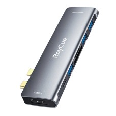 Hub 7w2 RayCue 2x USB-C do Thunderbolt 3 + 3x USB-A 3.0 5Gbps + SD/TF 3.0 + HDMI 4K60Hz (szary)