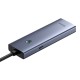 Hub Baseus UltraJoy Series Lite 4 prievadų (USB į USB 3.0*3+RJ45*1+USB-C 5V) (pilka)