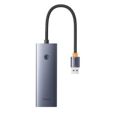 Hub Baseus UltraJoy Series Lite 4 prievadų (USB į USB 3.0*3+RJ45*1+USB-C 5V) (pilka)