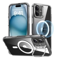 Klasikinis hibridinis (HaloLock) ESR dėklas su stovu iPhone 16 (skaidrus)