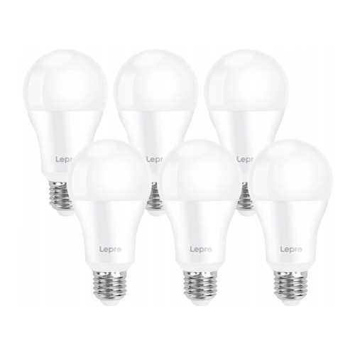 LEPRO 100080-DW-EU-6 LED lemputė, E27, A60, 13W (100W), 1521 lm, 6500K, 180°, 6 pakuotės LEPRO 100080-DW-EU-6 LED lemputė, E27, A60, 13W (100W), 1521 lm, 6500K, 180°, 6 pakuotės