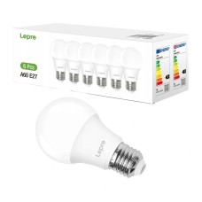 LEPRO 100090-DW-EU-6 LED Bulb, E27, A60, 8.5W (60W), 806 lm, 6500K (cool white), 180°, 6-pack