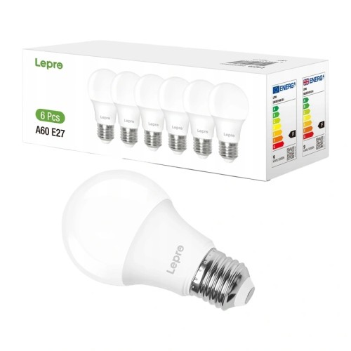 LEPRO 100090-DW-EU-6 LED Bulb, E27, A60, 8.5W (60W), 806 lm, 6500K (cool white), 180°, 6-pack LEPRO 100090-DW-EU-6 LED Bulb, E27, A60, 8.5W (60W), 806 lm, 6500K (cool white), 180°, 6-pack