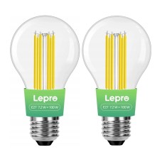 LEPRO 100094-WW-EU-2 E27 LED lemputė su kaitrine siūle, 7.2 W (100 W), 1521 lm, 2700 K, A klasė, 2 vnt, pakuotėje