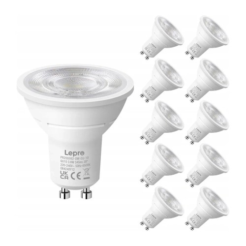 LEPRO 200082-DW-EU-10 GU10 LED lemputė, 3.6 W, 345 lm, 6500 K, 38°, E energijos klasė, 10 vnt. LEPRO 200082-DW-EU-10 GU10 LED lemputė, 3.6 W, 345 lm, 6500 K, 38°, E energijos klasė, 10 vnt.