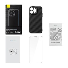 Magnetic Case Baseus Sintetinio pluošto serija, skirta iPhone 14 Pro (juodas)+ grūdintas stiklas + valymo rinkinys