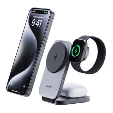 Magnetinis belaidis įkroviklis 3 viename MagFusion Aukey LC-MC312, 15 W Qi2 (pilka)