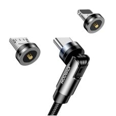 Joyroom magnetinis įkrovimo kabelis 3in1 Lightning - microUSB - USB-C 1.2m - Juodas