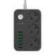Extension cord with 3 AC outlets 6x USB LDNIO 1.6m - black
