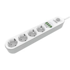 Power strip with 4 AC sockets 4x USB LDNIO 2m - white