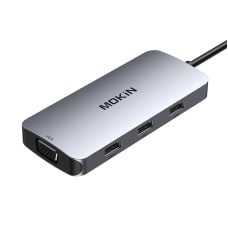 MOKiN 7in1 Adapter Hub USB-C to 2x HDMI + 3x USB 2.0 + DP + VGA (silver)