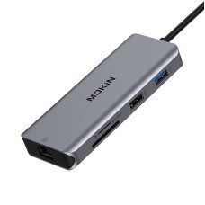 MOKiN 9in1 nešiojamojo kompiuterio prijungimo stotis USB C iki 2x USB 3.0 + USB 2.0 + 2x HDMI + SD/TF + RJ45 + PD (sidabrinis)