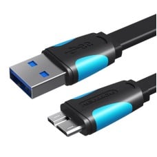 Vention plokščias USB 3.0 A – Micro-B kabelis 0.5m – Juodas