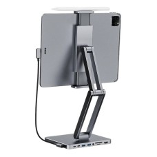 Prijungimo stotelė su stovu planšetiniam kompiuteriui/iPad, INVZI, MH03, MagHub, 3x USB-C, 2x USB-A