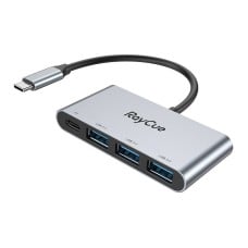 RayCue 4in1 Hub USB-C iki 3x USB-A 3.0 5Gbps + PD 3.0 100W (pilka)