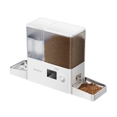 Rojeco 2 viename naminių gyvūnėlių vandens fontanas (3.5 l) ir šėrykla (5 l), mygtukinė versija (balta)