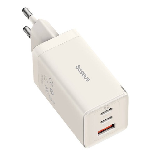 Sieninis įkroviklis Baseus GaN5 2x USB-C + USB, 65W + 1m laidas (baltas) Sieninis įkroviklis Baseus GaN5 2x USB-C + USB, 65W + 1m laidas (baltas)