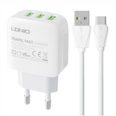LDNIO A3312 3xUSB wall charger + USB-C cable