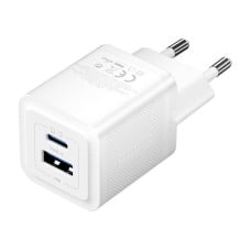 Sieninis įkroviklis, ventiliacija, FEQW0-EU, USB-C + USB-A, 30W/30W, GaN (balta)