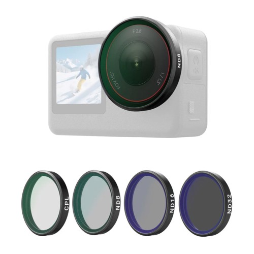 Telesin CPL/ND8/ND16/ND32 filter set for DJI Osmo Action 6 (4 pcs). Telesin CPL/ND8/ND16/ND32 filter set for DJI Osmo Action 6 (4 pcs).