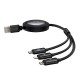 Trys viename Baseus Free2Draw USB į M+L+C 100 W laidas, 1.1 m (juodas)