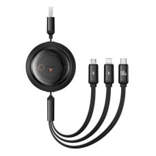 Trys viename Baseus Free2Draw USB į M+L+C 100 W laidas, 1.1 m (juodas)