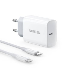 UGREEN CD137 20W PD 3.0 USB-C Wall Charger + cable IP to USB-C - White