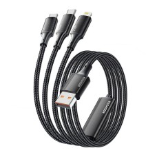 USB-A 3 viename laidas, Essager, EXCMTL-JJ01-P, USB-C / Lightning / Micro, 100 W, 1.2 m (juodas)