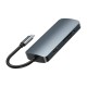 USB-C 9in1 Hub Remax Retor Series 3x USB 3.0, USB-C, RJ45, HDMI, 3.5 mm, SD/TF (pilka)