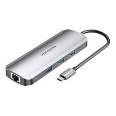 USB-C prijungimo stotis prie HDMI, 3x USB3.0, RJ45, SD, TF, PD 0.15 m ventiliacija TOKHB (pilka)