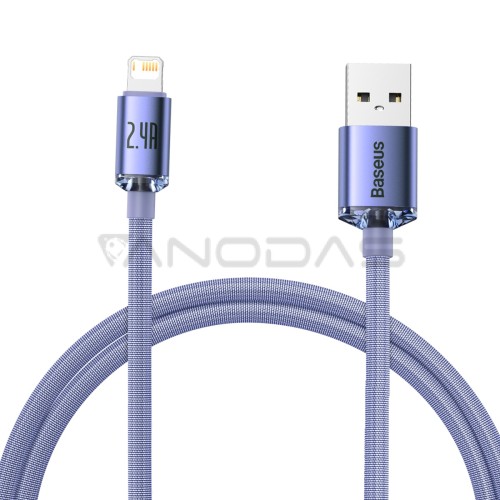 Baseus Crystal USB - Lightning kabelis 2.4A 1.2m - Violetinis 