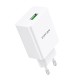 Vipfan E03 fali töltő, 1x USB, 18W, QC 3.0 + USB-C kábel (fehér)