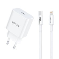 Wall charger VFAN E04 USB-C 20W QC 3.0 + Lightning cable - White
