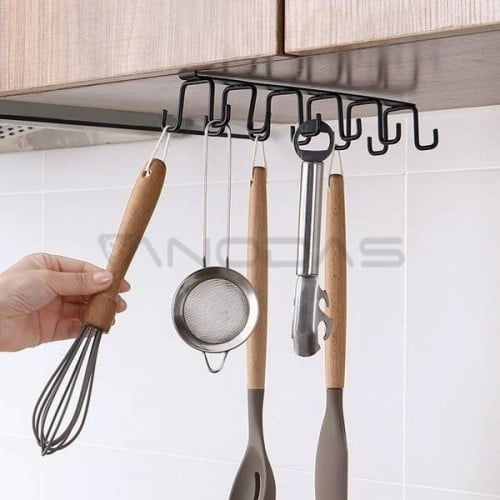 Double hanger suspended under the cabinet - black - handle with 10 hooks for cups Double hanger suspended under the cabinet - black - handle with 10 hooks for cups