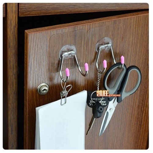 Dvigubas nerūdijančio plieno kabliukas - rožinis - Rankena 70x70mm - Kabykla smulkiems daiktams Dvigubas nerūdijančio plieno kabliukas - rožinis - Rankena 70x70mm - Kabykla smulkiems daiktams