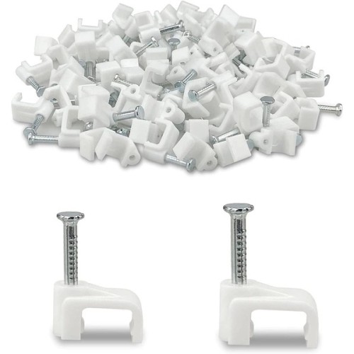 Square cable holder with 4mm nail - 100 pieces - white - cable holder Square cable holder with 4mm nail - 100 pieces - white - cable holder