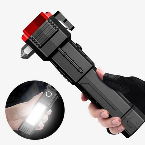 LED flashlight - 5W - USB - with glass hammer - multifunctional LED flashlight - 5W - USB - with glass hammer - multifunctional