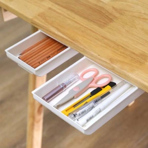 Self-adhesive drawer - white - 220x85x30mm - under-desk organizer for pens and small items Self-adhesive drawer - white - 220x85x30mm - under-desk organizer for pens and small items