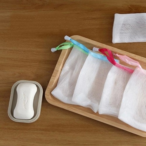 A bag for bar soap - a washer - a net for foaming soap A bag for bar soap - a washer - a net for foaming soap