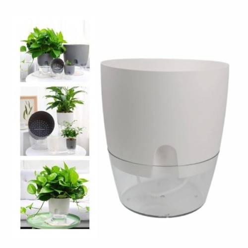 Self Watering Pot - 14.5cm - White - With Irrigation System Self Watering Pot - 14.5cm - White - With Irrigation System
