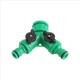 Tee with valves - garden quick connector for a hose - for a plant irrigation system.