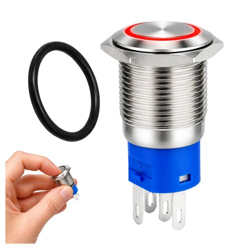 Vandalams atsparus momentinis raudonas diodinis mygtukas 16 mm 220 V plokščias raktas Vandalams atsparus momentinis raudonas diodinis mygtukas 16 mm 220 V plokščias raktas